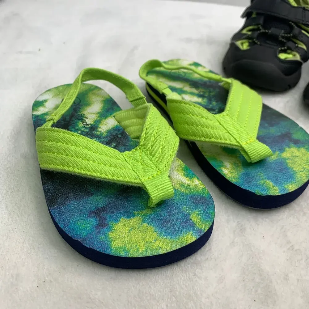 Water Shoes Sandals Lot Toddler Boys Size 7-8.5 Neon Green Flip Flops Sneakers